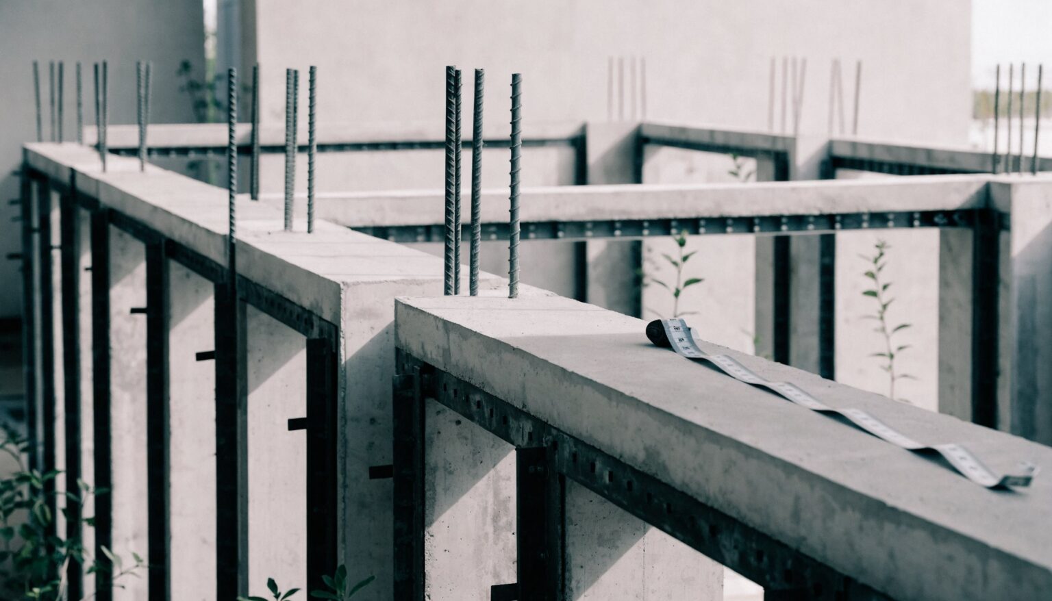 Betonschalung mit Maßband für die Bodenplatte – Beton berechnen